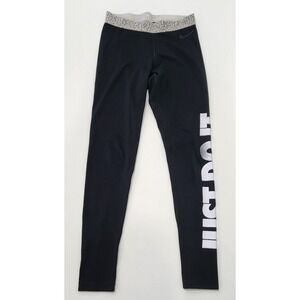 Nike Pro Women's Leggings Black Sz S Just Do It Tight Fit High Rise Full Length